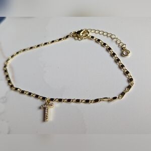 T Letter Gold Anklet